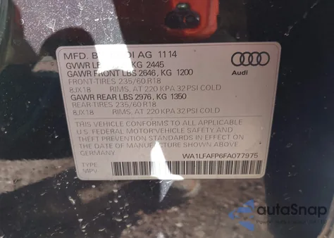 2015 Audi Q5 2.0T Premium из США, поврежденный, VIN WA1LFAFP6FA077975